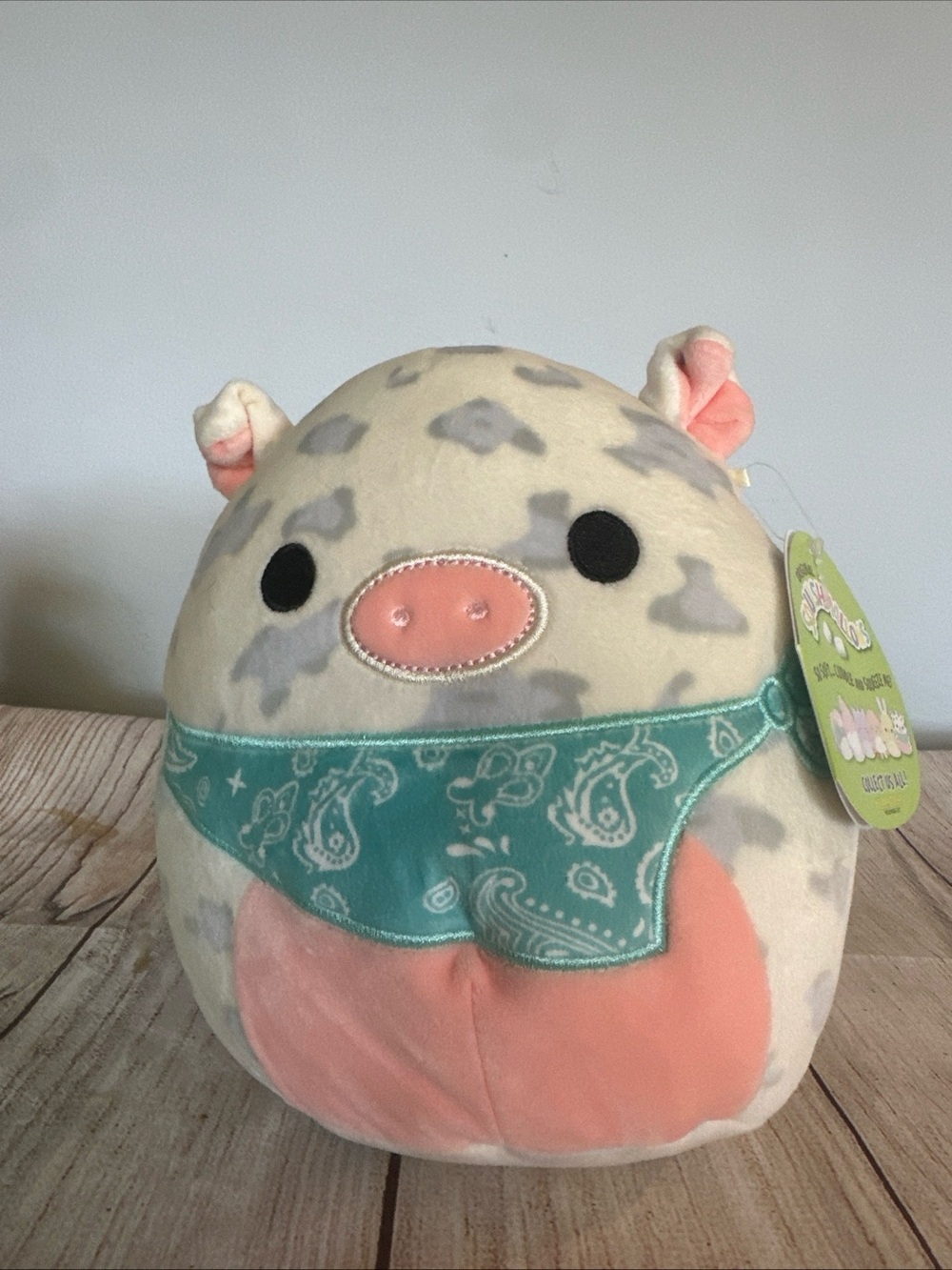 Squishmallows Plush Pig with Teal Bandana - Pink & Gray Rosie the Pig